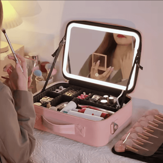 COSMETIQUERA CON ESPEJO Y LUZ LED