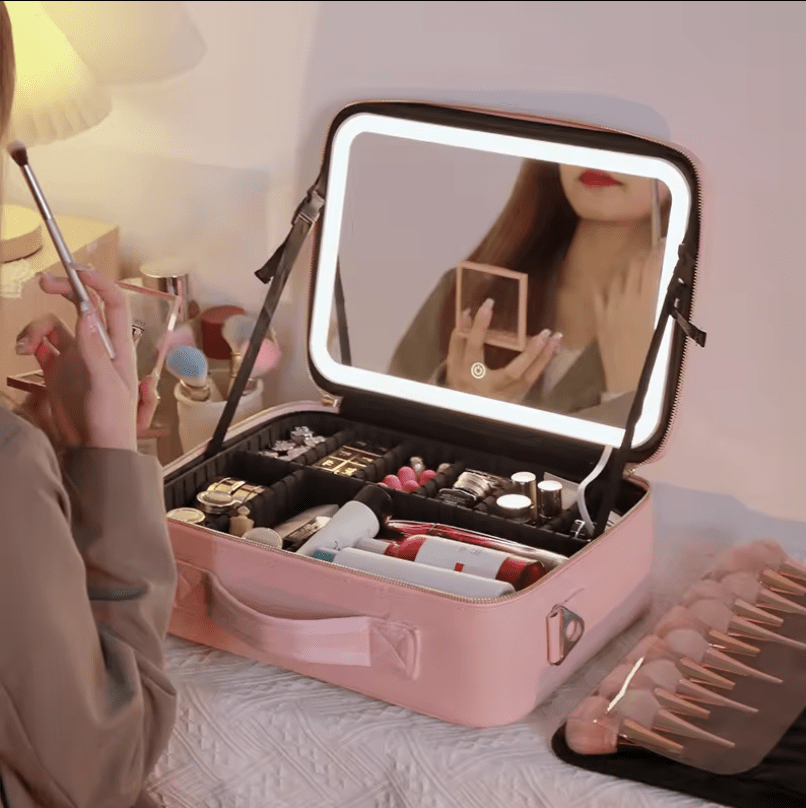 COSMETIQUERA CON ESPEJO Y LUZ LED